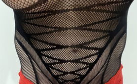 Red Silk On Black Fishnet