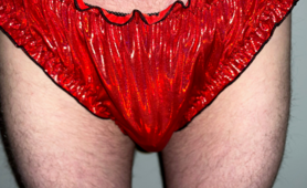 Wearing Metallic Red Panties